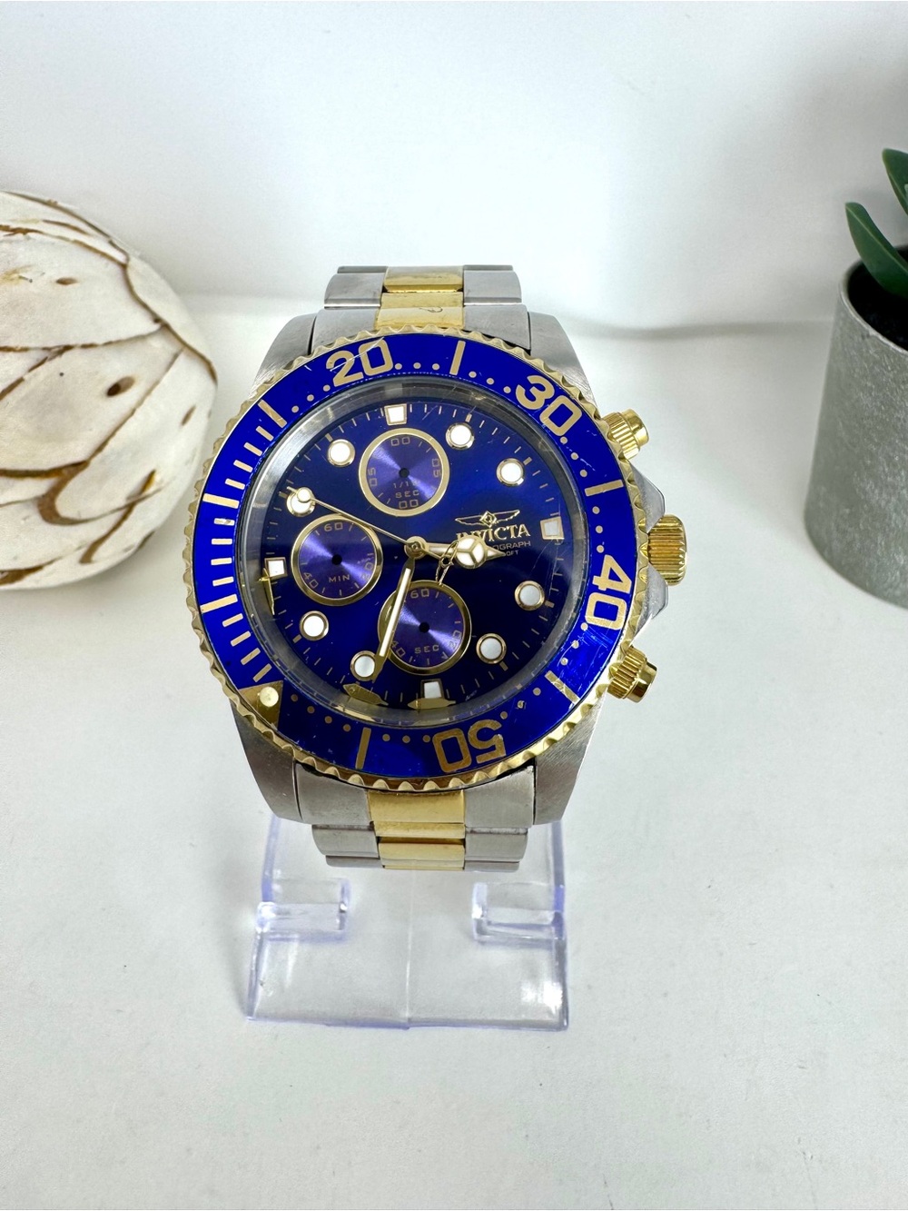 Invicta Pro Diver 1773 Chronograph Two-Tone Blue Men's Watch 43mm New Battery